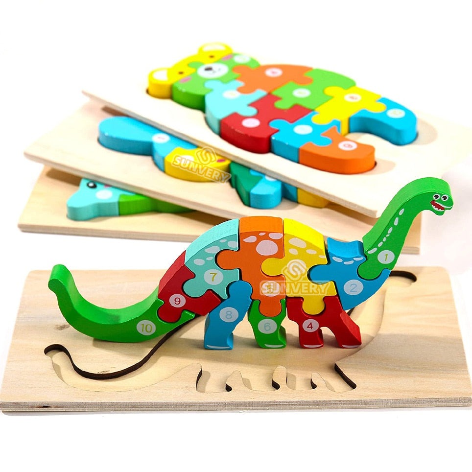 3d quebra-cabeça de madeira brinquedos para crianças de madeira 3d dos  desenhos animados animais quebra-cabeças inteligência crianças brinquedos