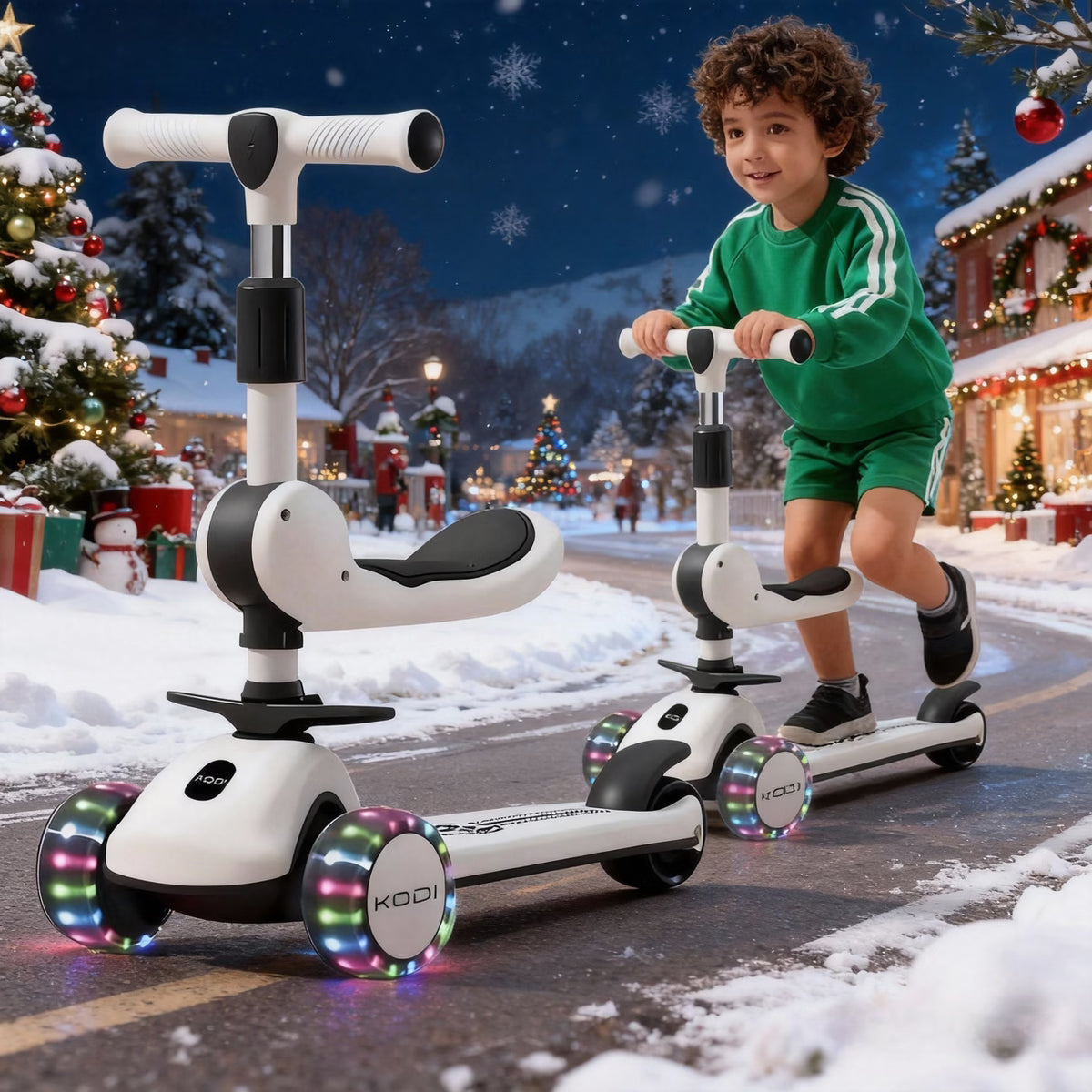 Scooter Infantil Deluxe com Assento & Rodas LED – Suporta até 100 kg