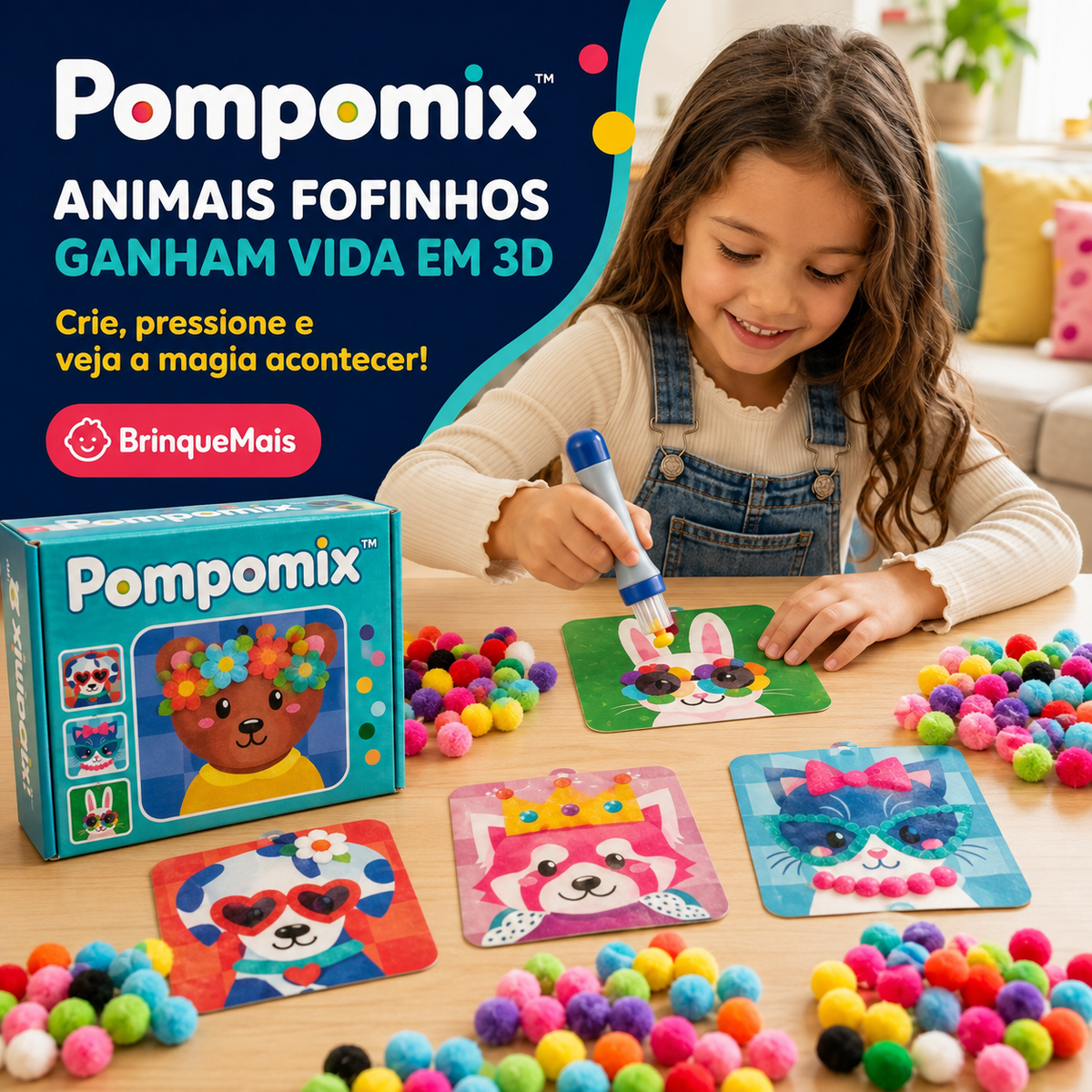 Pompomix™ — Kit Mágico de Animais Fofinhos 3D