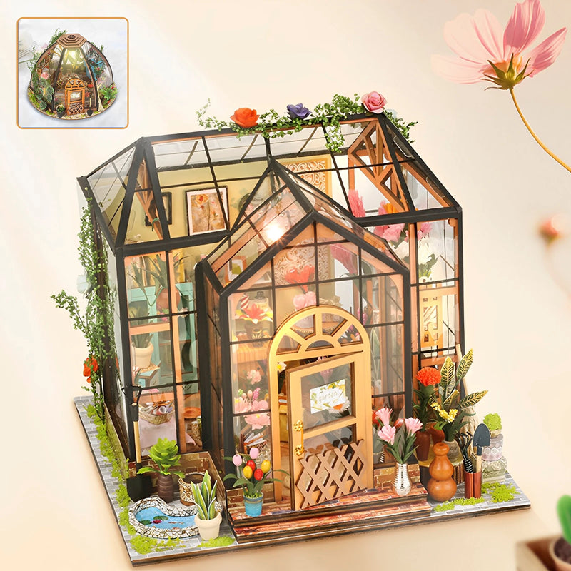 Kit de Casa de Boneca em Miniatura DIY 3D Jardim com Luz LED