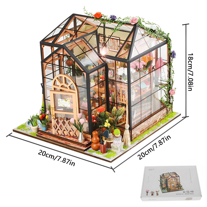 Kit de Casa de Boneca em Miniatura DIY 3D Jardim com Luz LED