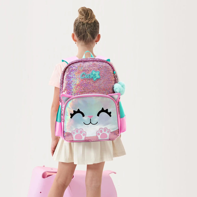 Kit 3 Peças Escolar Meetbelifey com Lantejoulas - Mochila + Bolsa + Estojo