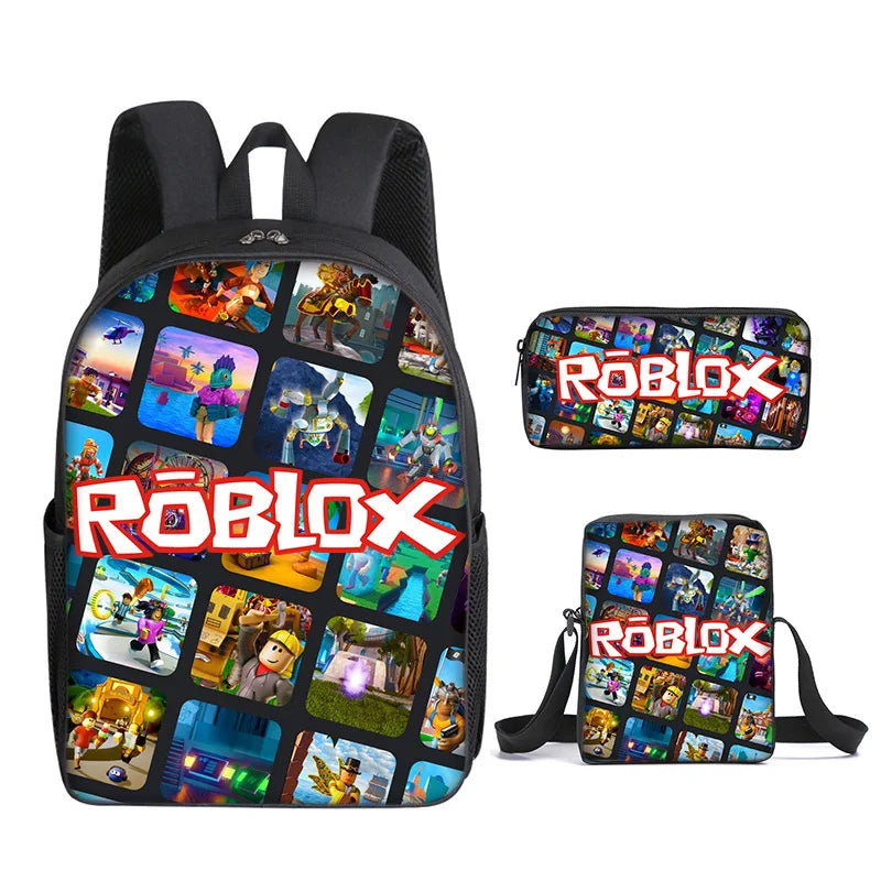 Kit 3 Peças Escolar Roblox - Mochila + Bolsa + Estojo