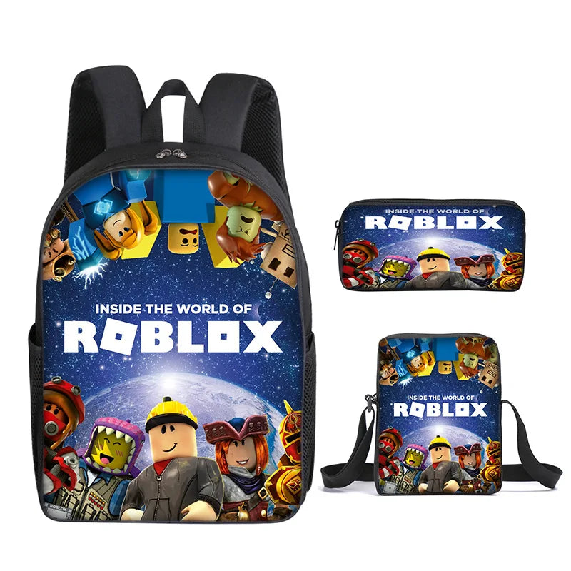 Kit 3 Peças Escolar Roblox - Mochila + Bolsa + Estojo