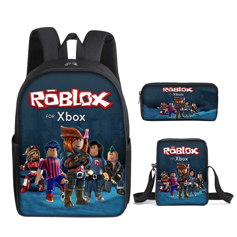 Kit 3 Peças Escolar Roblox - Mochila + Bolsa + Estojo