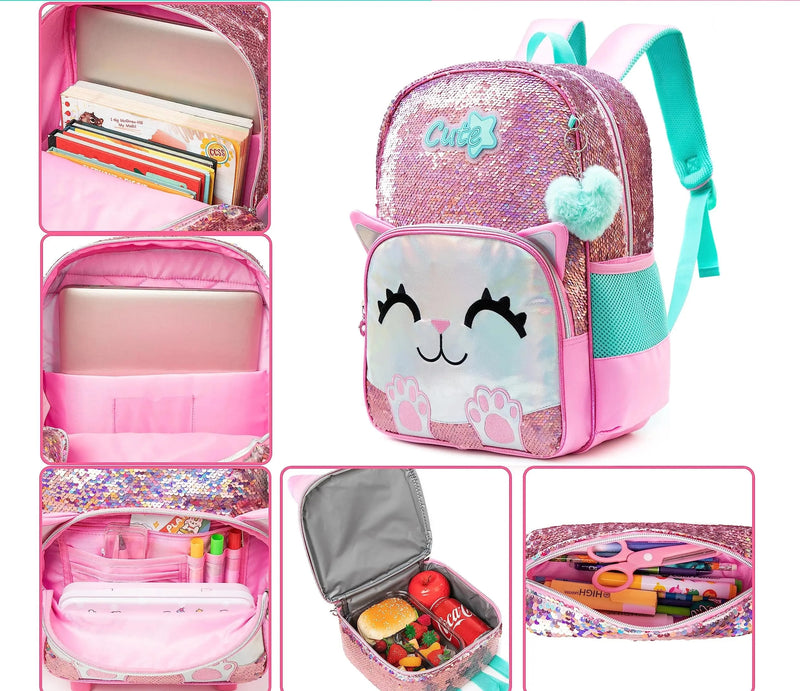 Kit 3 Peças Escolar Meetbelifey com Lantejoulas - Mochila + Bolsa + Estojo