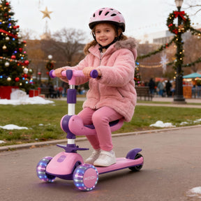 Scooter Infantil Deluxe com Assento & Rodas LED – Suporta até 100 kg