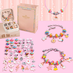 Pulseira Criativa - Kit com Pulseiras + Colares + Berloques, pingentes + Brinde Porta joias em couro